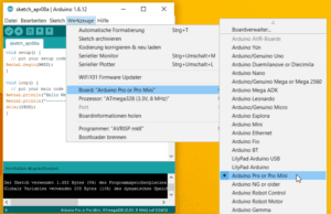 Arduino IDE auswahl des Boards