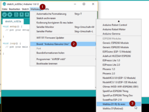 Auswahl des Wemos D1 in der Arduino IDE