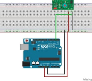 433MHz Empfänger auf Steckplatine, verbunden mit einem Arduino UNO.
