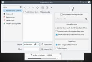 Dialog zum auswählen des Zielverzeichnisses