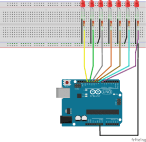 Aufbau des LED Würfels auf dem Breadboard.