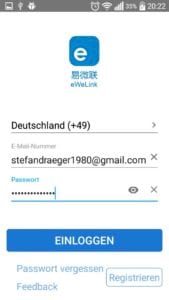 Anmelden an der Android App EWelink