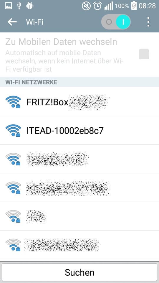 Suchen nach dem Gerät in dem Wi-Fi Menü