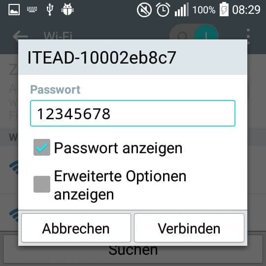 Eingeben des Passwortes zum verbinden.
