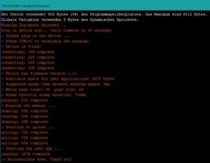Upload eines Sketches über die Arduino IDE - Konsolenausgabe