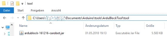 Verzeichnisstruktur zur Ablage von ArduBlock