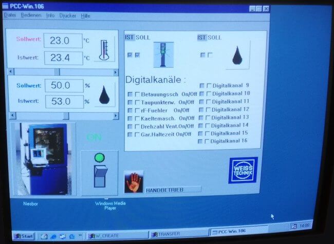 Einstellungen des Klimaschrankes Weiss SB22 160 40