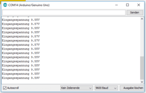 Spannungssensor Ausgabe auf dem seriellen Monitor der Arduino IDE