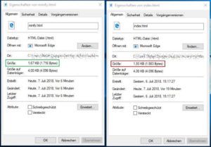 Ergebnis der Komprimierung durch Minify einer Html Seite