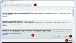 Boardverwalter, installieren der SSD1306 Bibliothek für das OLED Display