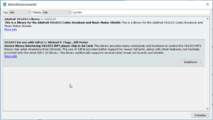 Bibliotheksverwalter der Arduino IDE - vs1053