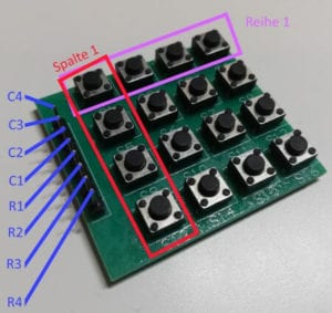 Pinbelegung und Aufbau der 4x4 Matrix Tastatur