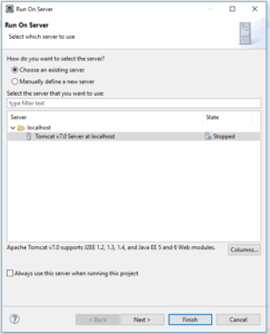 Eclipse Web-Projekt starten, Server auswahl