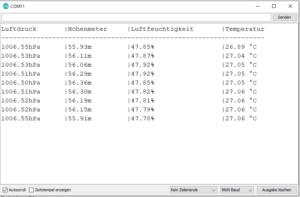 Ausgabe der Werte des BME280 Sensors auf dem seriellen Monitor der Arduino IDE