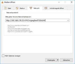 VLC Media Player - öffnen des Streams von DroidCam