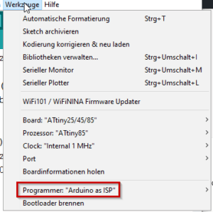 Arduino IDE - Werkzeuge, einstellungen für