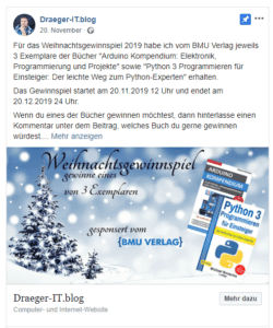 Screenshot des Weihnachtsevents mit dem BMU Verlag auf Facebook