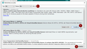 Bibliotheksverwalter - installieren der Adafruit DHT11 Bibliothek
