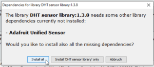 Adafruit DHT11 Bibliothek Abhängigkeiten installieren