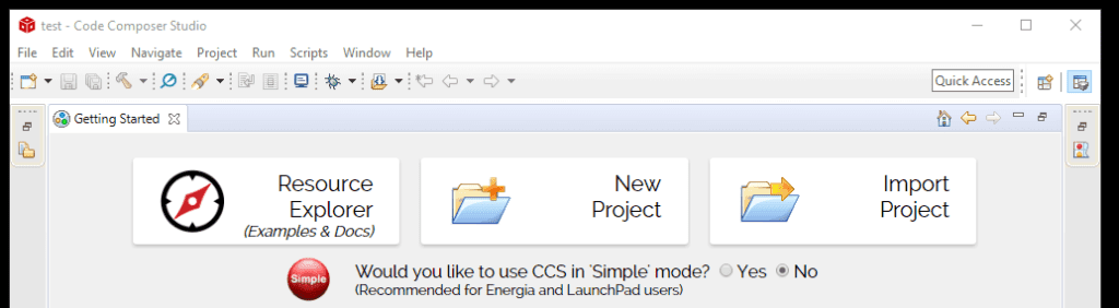 Schaltflächen zum erzeugen eines neuen Projektes in CCS