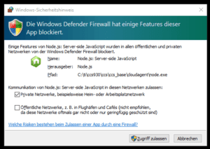 bestätigen des Zugriffs von Node.js auf das Netzwerk