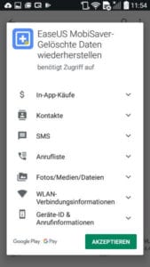 vergabe der Berechtigungen für die App MobiSaver
