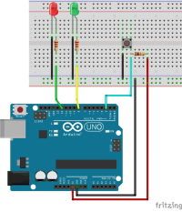 zwei LEDs und Taster mit Pull Up Widerstand