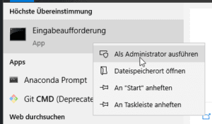 Eingabeaufforderung mit Administrationsrechten ausführen