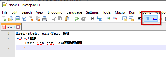 Notepad++ ASCII Steuerzeichen