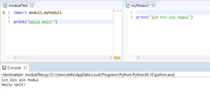 Import eines Modules mit Ausgabe auf der Konsole in Python