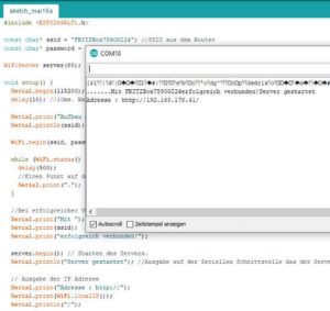 Ausgabe des Sketches auf dem seriellen Monitor der Arduino IDE