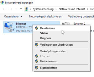 deaktivieren des Ethernetadapters in den Systemeinstellungen