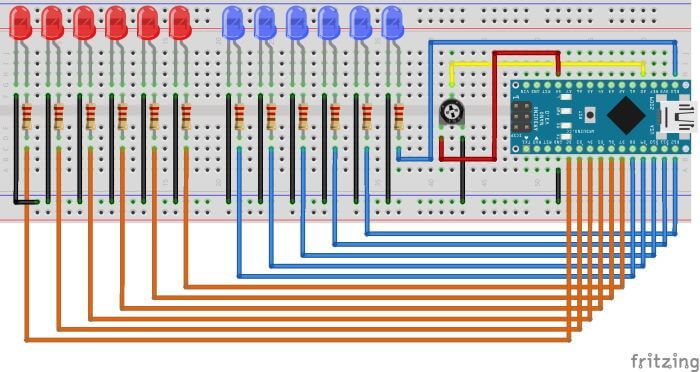 Schaltplan - US Polizeilicht am Arduino Nano