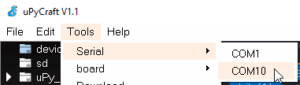 uPyCraft, Serial > COM10