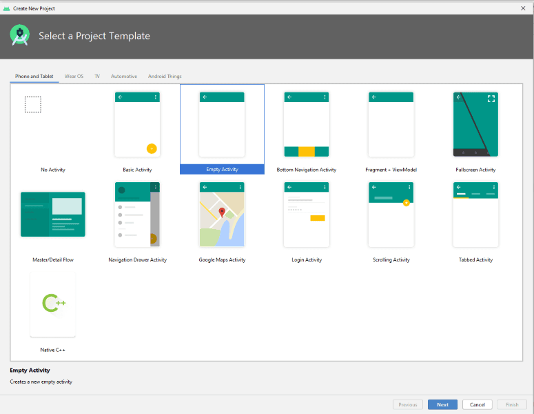 Projektvorlage wählen