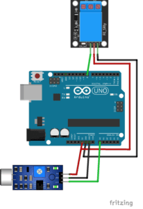 Aufbau der Schaltung - Geräuschdetektor KY-037 & Relaismodul am Arduino UNO