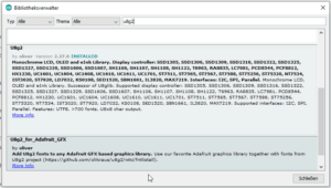 Bibliothek u8g2 im Bibliotheksverwalter der Arduino IDE