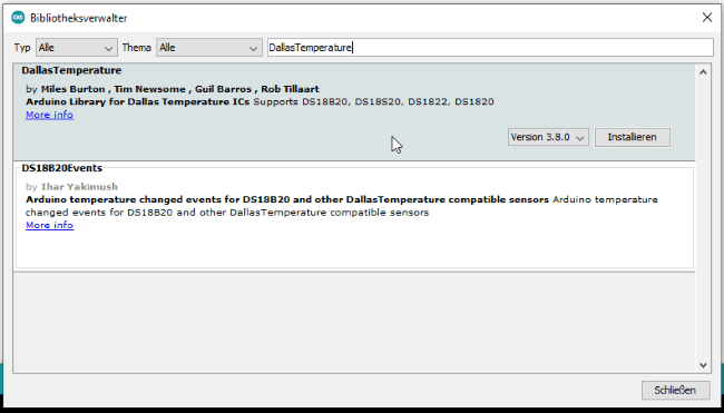 Bibliothek DallasTemperature für den DS18B20