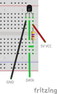 Aufbau der Schaltung für den Temperatursensor DS18B20