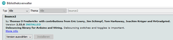 Bibliotheksverwalter der Arduino IDE - Bounce2