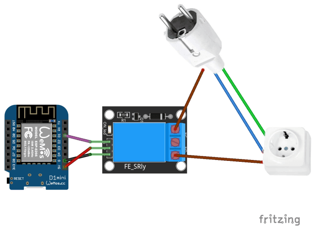 Aufbau der Schaltung - Wemos D1 Mini mit Relaisshield & Schukostecker / Schukosteckdose
