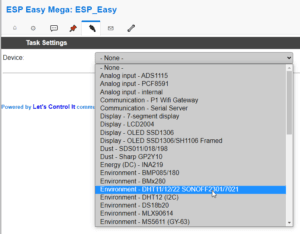 ESP Easy Auswahl der Sensors