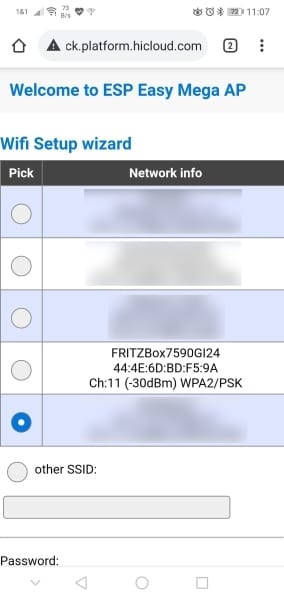 Auswahl des lokalen WiFi Netzwerkes im Wizard