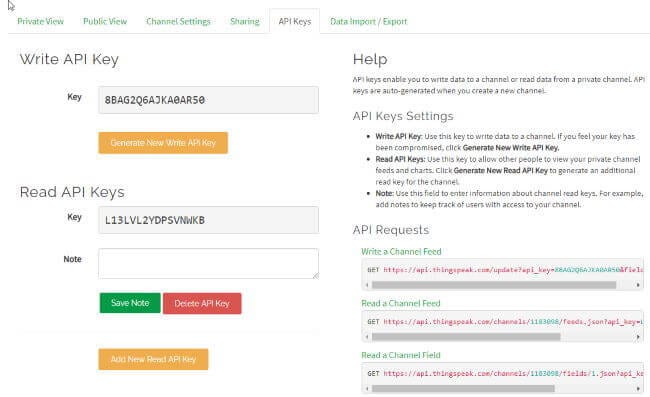ThingSpeak - API Keys für das Empfangen von Daten