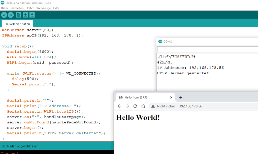 Ausgabe des einfachen WiFi Sketches für den M5Stack ATOM Lite