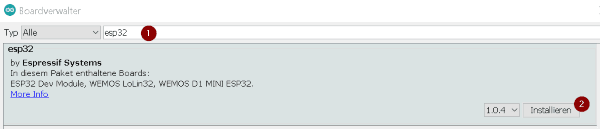 Boardverwalter - installieren ESP32 Treiber von espressif