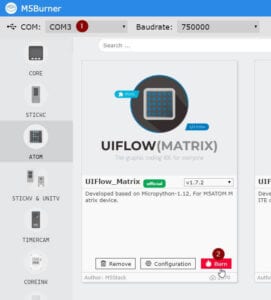 M5Burner zum brennen des Bootloaders für den ATOM Matrix