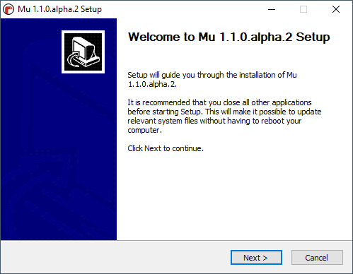 Installer der Software Mu