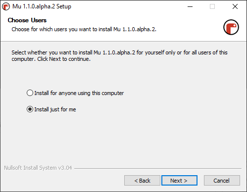 Installer der Software Mu