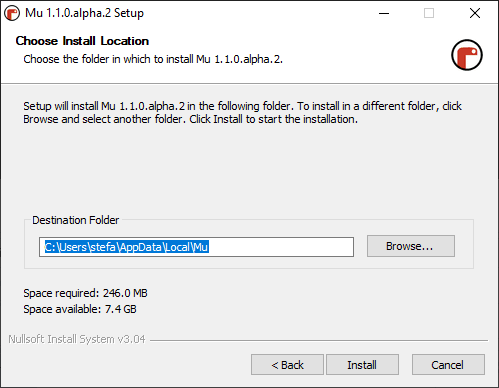 Installer der Software Mu